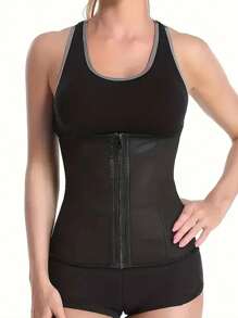 1pc Women's Yoga & Fitness Body Shaper Adjustable Waist Trainer Belt, Strong Compression Three-Row Buckle Waist Cincher - Black - View 4