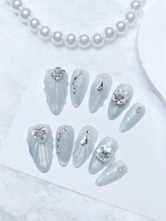 10Pcs Handmade Press On Nail False Nail Fake Nail Tip Nail Stickers Blush Nail Charms Short Nails Fake Nails Nail Drill Toe Nails Duck Nails Nail Stuff Long Nails Nail Polish Gel Nail Polish Poly Gel Rhinestone Decor Nail Supplies Nails