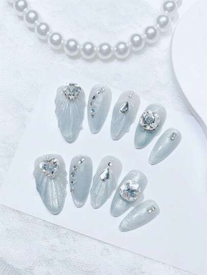 10Pcs Handmade Press On Nail False Nail Fake Nail Tip Nail Stickers Blush Nail Charms Short Nails Fake Nails Nail Drill Toe Nails Duck Nails Nail Stuff Long Nails Nail Polish Gel Nail Polish Poly Gel Rhinestone Decor Nail Supplies Nails