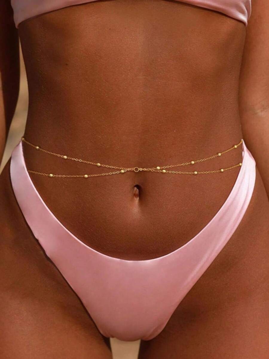 1 件可调节串珠分层腰链身体首饰，适合女性日常佩戴