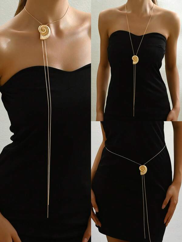 1pc Minimalist Metal Geometric Spiral Pattern Adjustable Snake Bone Chain, Versatile Necklace, Waist Chain, Back Chain