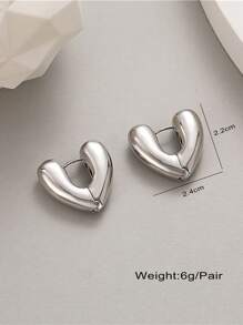1 pereche de cercei cu agrafă inimă din metal lustruit minimalist pentru femei, potriviti pentru purtarea zilnică și de sărbători