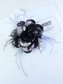 15cm Colorful Feather Flower Brooch Pin, Multilayer Rose Shirt Dress Hat Decor For Women - Flower - View 13