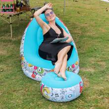 Sofá inflable con revestimiento de felpa y reposapiés, estilo europeo y americano, silla de sofá individual portátil para muebles de exterior - Multicolor - Ver 6