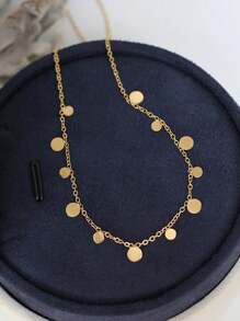 1pc Minimalist 18k Gold-Tone Stainless Steel Tassel Pendant Necklace, Suitable For Women