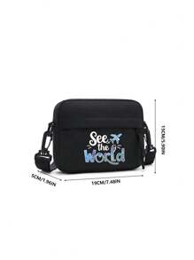 Peach Tree Sling Bag, Shoulder Bag, Mini Square Bag For Men, Fashion Simple Solid Color, World Map Print, Daily Casual Mini Nylon Lightweight Water Resistant Crossbody Bag, Bicycle Bag, Chest Bag, Outdoor Sports Bag, Halloween Personalized Crossbody Bag, Outdoor Bag, Simple And Generous Men's Gift, Black White, Large Capacity Multi-Functional Portable Fashion Casual Dad Gift Boyfriend Gift Business Sports Bag Mini Bag - Black - View 2