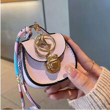 Elegant Mini Saddle Bag Keychain, Available In 3 Styles, Paired With High Quality Scarves - Stylish Versatile, Lightweight Faux Leather Coin Purse, Gold Buckle, Zipper, Fade Resistant - The Perfect Chic Gift Scarf Color May Vary