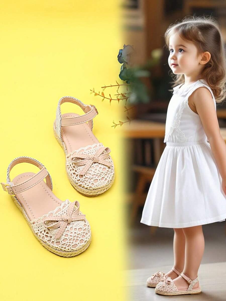 1 Đôi Sandal đế bằng đan hở mũi dễ thương thoải mái cho bé gái - Màu be - Xem 1