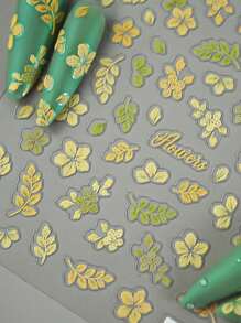 Yellow Textured Flower Print Embossed Nail Stickers, Nail Decorations, Scrapbooking Stickers, Nail Art