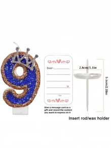 0-9 Number Decorative Candles, Blue Rhinestone Crown Decorative Candles, Birthday Cake Decorations, Party Candles, Atmosphere Party Supplies, Romantic Party Supplies, Birthday Candles, Valentine's Day, Solo Party, Graduation Party, Mother's Day, Father's Day, Easter, Football Party, Adult Gifts, Birthday Party, Etc. Cake Decorations, Baking Decorations, Creative Numeric Birthday Candles, Cake Birthday Decorative Candles, Valentine's Day Decor, Handmade DIY Gifts. A Handwritten Greeting Card As A Gift Is Included. - Multicolor - View 9