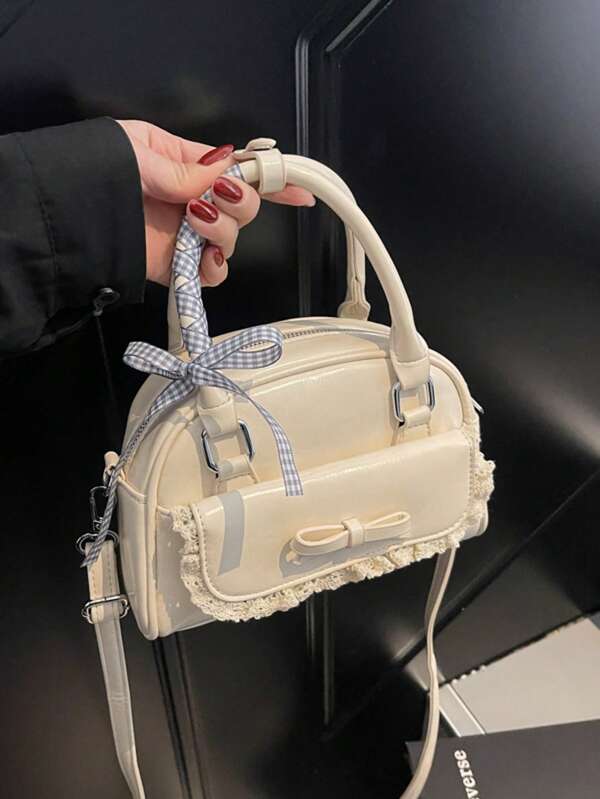New Popular Korean Niche Ballet Style Lace Lace Bowling Bag, Stylish And Sweet Style Versatile Crossbody Bag