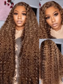 34 Inch 13x4 Deep Wave Lace Front Wigs Human Hair Pre Plucked 200% Density 4/27 Highlight Ombre Colored Glueless Wigs Water Wave Honey Blonde Lace Frontal Wigs Human Hair For  Women With Baby Hair - S4/27 - View 4