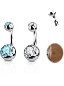 2PCS G23 Titanium Belly Button Rings 14G With Sparkling Cubic Zirconia Internally Threaded Navel Belly Piercing Curved Barbell Jewelry For Men Women Multiple Bar Lengths 6mm 8mm 10mm 12mm 14mm 16mm