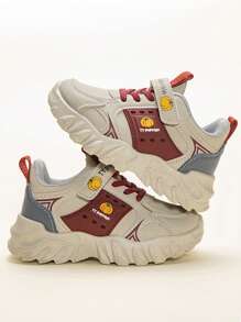 儿童运动鞋，女童新款时尚真皮休闲运动鞋，中大码儿童学生跑步鞋 - 卡其色 - 查看 2