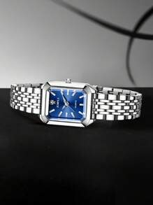 2Pcs Women's Silver Alloy Strap Fashion Casual Simple Bar Scale Blue Dial Quartz Watch Bracelet Set For Daily Wear Or Holiday Gifts