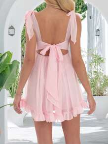 Women Sleeveless Mini Dress Casual Summer Striped/Floral Print Backless A-Line Party Dress For Beach Streetwear - 粉色 - 查看 5