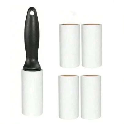 1/10 件装滚筒除毛器 - 家具、衣服的理想选择 | 狗和猫毛发清洁剂，300/600 张超粘棉滚筒替换装 - 宠物毛刷 - 包括 1 个手柄和 10 张替换纸，地毯棉滚筒，便携式宠物毛发去除工具，适用于衣服、床上用品、客厅家具、卧室、汽车地毯、汽车座椅、汽车内饰细节