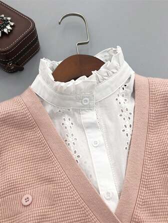 1 Stück Damen Schwarz & Weiß bestickter klassischer Kragen Einsatz