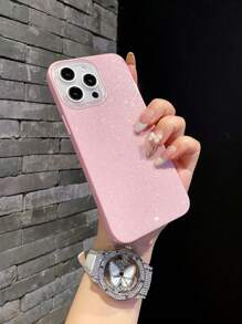 Pink Phone Case 1pc Minimalist IMD Glitter Phone Case, Low-Key Luxurious Pink Thick TPU Shock-Proof Phone Case With Large Camera Cutout, Compatible With Apple/ Series Waterproof Anti-Fall Scratch Resistant - Pink - View 6