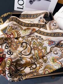 1条复古佩斯利印花丝质方巾，夏季发带领带头巾，适合休闲、度假、旅游等各种场合 - 杏色 - 查看 3