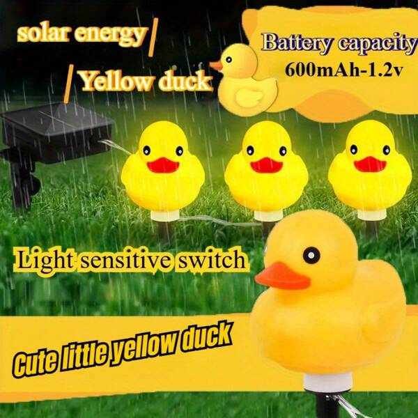 8LED/12LED Solar Powered Cartoon Cute Duckling String Lights, Outdoor Yard Garden Pathway Patio Holiday Decoration