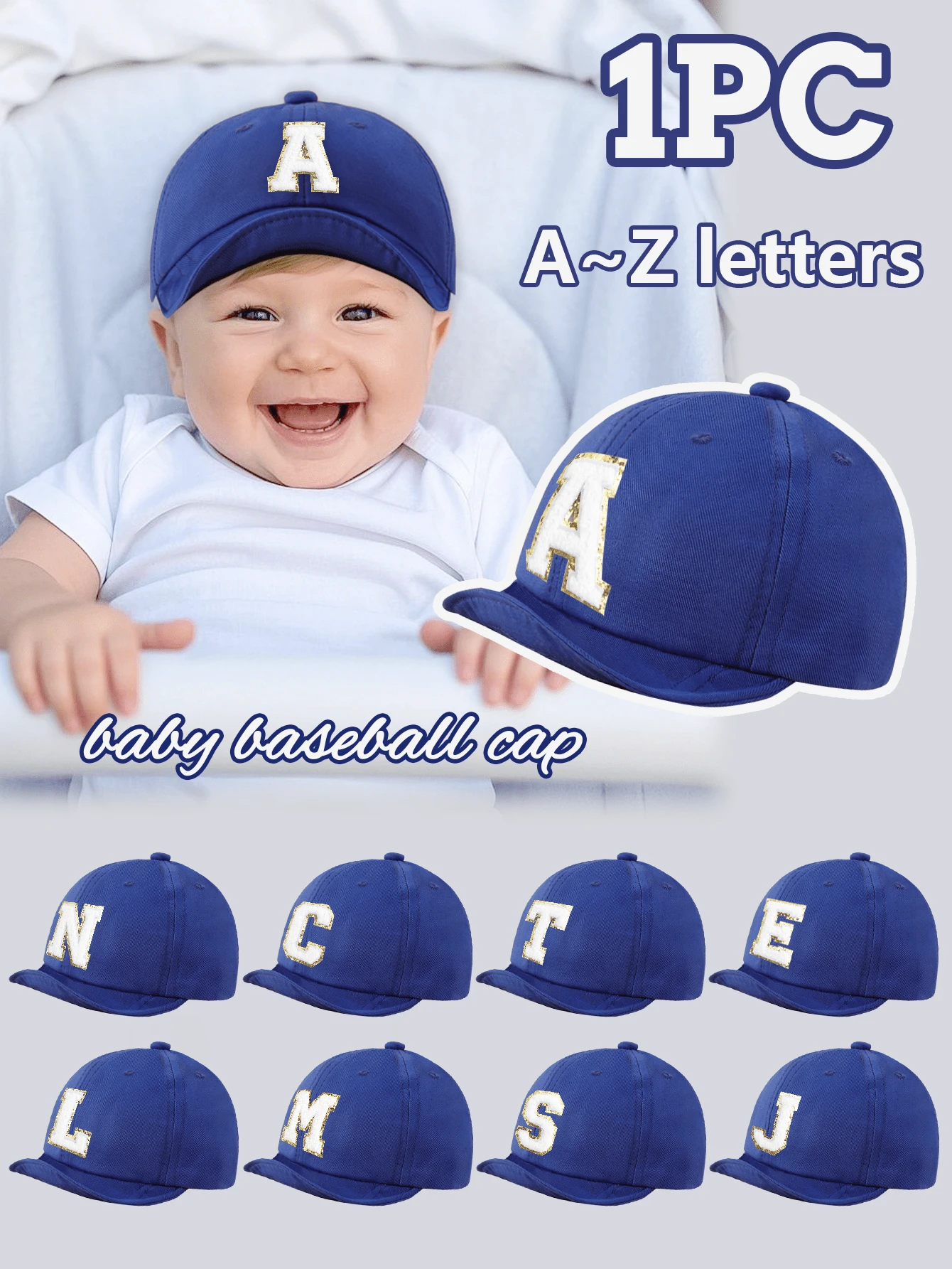 1pc Simple Letter Baby Softbrim Baseball Cap, Stylish And Versatile, Suitable For Boys And Girls Daily Outing In Spring And Summer. - Blue - View 1