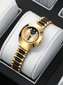 CAINUOS 2 件/套 CAlunuos 金色手表和豪华手表 - 带水钻表盘的手表，男女情侣的豪华礼物 - 金色 - 查看 6