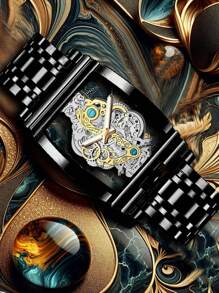 1pc Men's Gold-Color Zinc Alloy Hollow Quartz Battery Powered Formal Business Watch