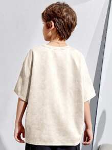 1pc Teenage Boys/Youth Casual Outdoor Fashionable Simple Suede Short Sleeve T-Shirt, Summer - Màu be - Xem 2