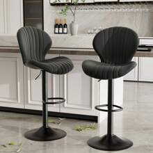 Nalupatio Bar Stools Set Of 2 ,Breakfast Bar Stools ,Backrest Kitchen Barstools ,Wooden Bar Chair Fabrics ,Modern Adjustable Swivel - 黑色 - 查看 6