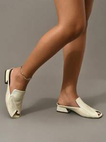 女士优雅露趾休闲高跟凉鞋，新款夏季时尚 - 米色 - 查看 3