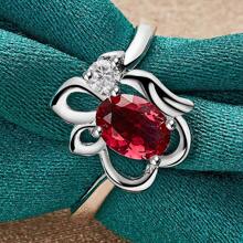 Anillo de plata de ley con flor y rubí, tallas del 7 al 10, para mujer, boda, compromiso, moda y joyería de encanto - Plateado - Ver 4