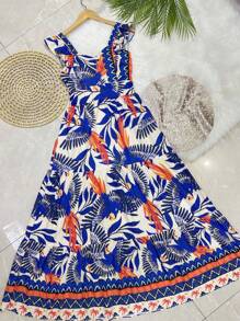 Long Dress PRINTED With Lining In CREPE Fabric, Beautiful And Fashionable - Royal Blue - View 1