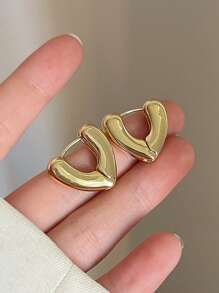 1 pereche de cercei cu agrafă inimă din metal lustruit minimalist pentru femei, potriviti pentru purtarea zilnică și de sărbători