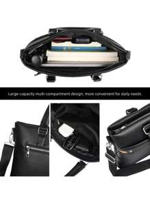HOVI'S Men's Black Briefcase - Stylish And Minimalist Large Capacity Multi-Functional Business Crossbody Bag, Perfect For Travel And Laptop Storage Vintage