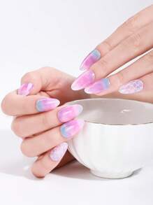 20 件半固化凝胶指甲贴纸，春夏款粉色美人鱼海妖水晶指甲自粘式全套指甲套装附带 1 个指甲锉，需要紫外线灯，易于涂抹和去除，适合女性和女孩日常 DIY 使用美甲用品 - 彩色 - 查看 2