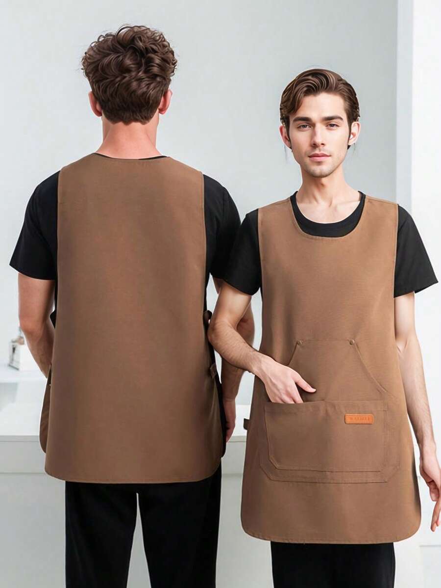 1pc Men's Vest Apron, Premium Work Apron, Men's Apron, Men's Kitchen Apron, Cafe/Tea Shop Vest Apron, Employee Apron, Supermarket Work Apron, Durable & Stain-Resistant, Shop Clerk Apron - Khaki - View 1