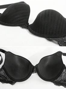 Sujetador con aros Push Up sexy para mujer, sujetador de encaje de unicolor, top corto, sujetador con recogido, brasier, lencería, ropa interior femenina sin espalda