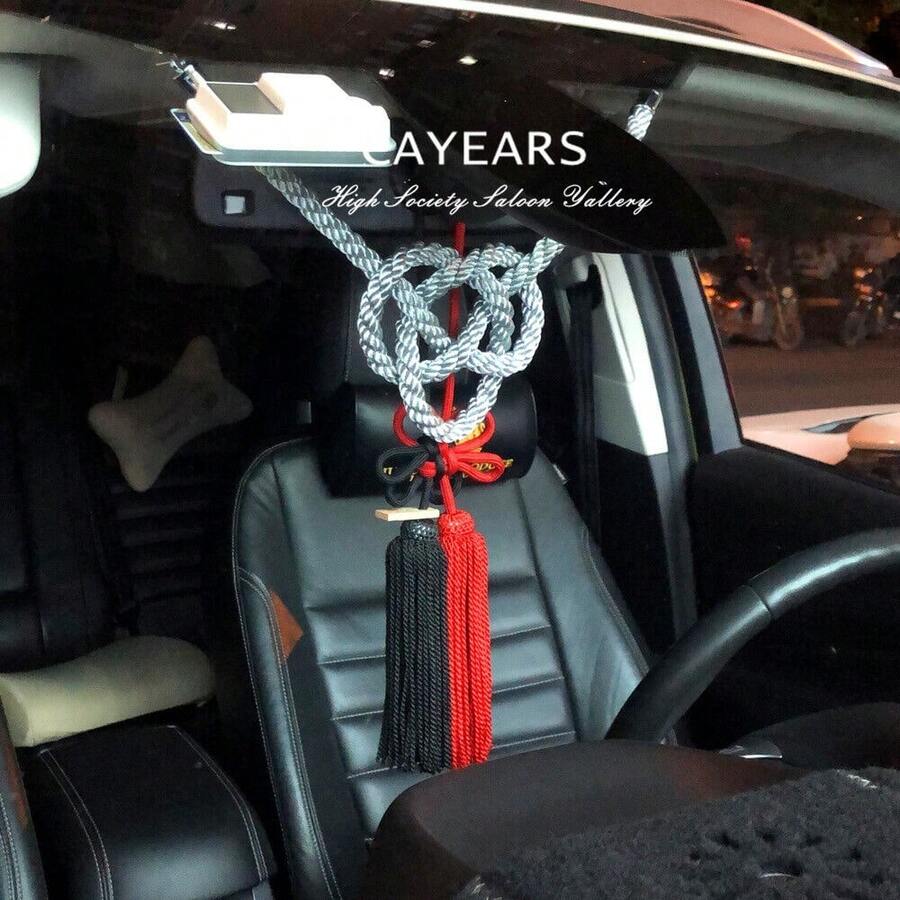 2Pcs JP JDM Black Red Kiku Knot Silvery Kin Rope For Car Rearview Mirrors Charms - 1 - View 1