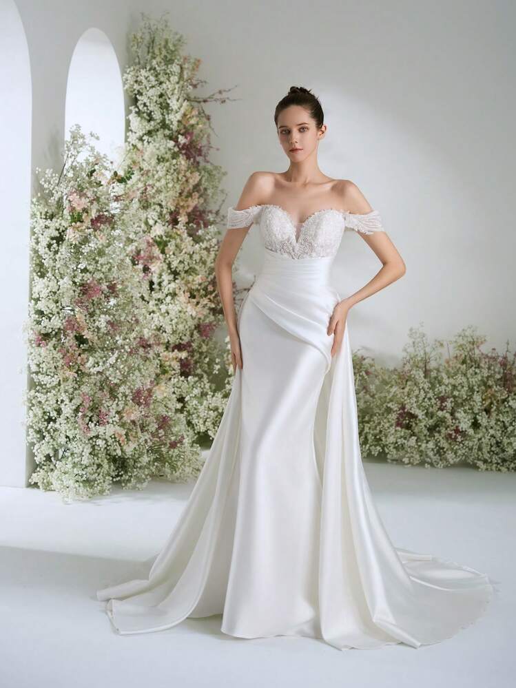 princess polly baby blue dress Ava Off-The-Shoulder Wedding Dress with Puff Sleeves main image 1