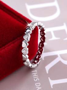 1pc Sparkling Delicate Multi-Heart White Zirconia Stone Ring, Suitable For Women, Wedding, Engagement, Daily Wear