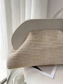 1pc Casual Street Style Vintage Ruffle Faux Raffia Cloud Shape Clutch Bag - Apricot - View 4
