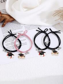 ZIRUISP 1 对毕业季手链 2025 可调节爱心磁铁手工编织情侣手链 最佳朋友珠宝毕业礼物送给她 - 1對畢業季愛心磁吸編織手繩 - 查看 3