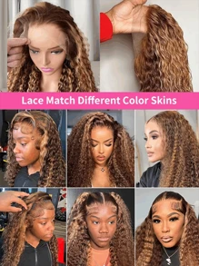 34 Inch 13x4 Deep Wave Lace Front Wigs Human Hair Pre Plucked 200% Density 4/27 Highlight Ombre Colored Glueless Wigs Water Wave Honey Blonde Lace Frontal Wigs Human Hair For  Women With Baby Hair - S4/27 - View 6