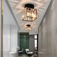 1 件方形水晶吊灯灯具，黑色和金色装饰嵌入式吊灯，E27 插座（不含灯泡），适用于客厅或卧室