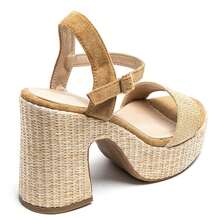 Sandalias de plataforma con suela tejida y correa para el tobillo - Camel - Ver 5