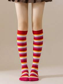 1/3 Pairs Rainbow Socks For Women, Korean Style JK Dance Cosplay Sweat-Absorbent Breathable Knee-High Socks, Y2k
