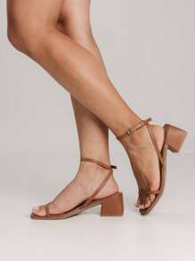 Women's Sandals With Low Block Heel, Comfortable, Basic, Social - 駝色 - 查看 2