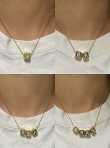 1pc Customizable Alphabet Dice Necklace, Vintage Fashionable Personalized Initial Letter "MAMA" Stainless Steel Pendant Necklace, Ideal Gift For Girlfriend, Mom, Family, Friend, Daughter, Anniversary, Valentine's Day, Mother's Day, Birthday, Graduation, Daily Wear, Wedding, Party - Gold Bead Necklace - View 7