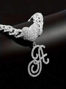 1pc Rhinestone & Crystal 24 Letter Heart Shaped Anklet, Unique Personalized Women's Cuban Style Hiphop Anklet Jewelry, Daily Wear & Beach Vacation Accessories For High Heels - 24 Letters Anklet - View 5